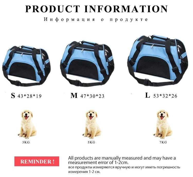 Portable Pet Carrier Bag – Comfortable & Breathable Travel Bag for Cats & Small Dogs