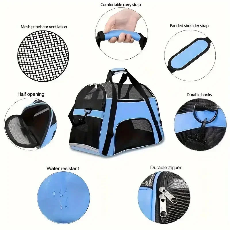 Portable Pet Carrier Bag – Comfortable & Breathable Travel Bag for Cats & Small Dogs